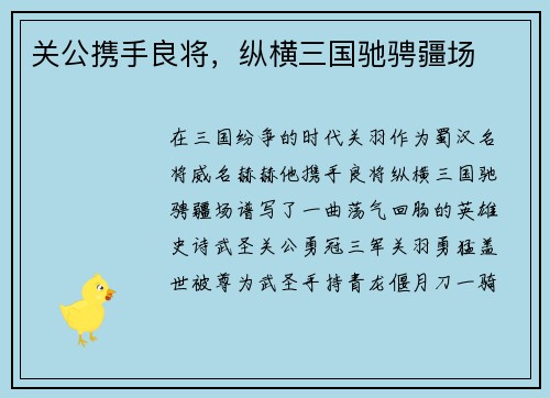 关公携手良将，纵横三国驰骋疆场